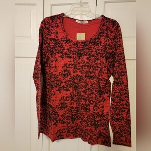 Peruvian Connection Women's Red and Black Patterned Women's Top Suze Large NWT